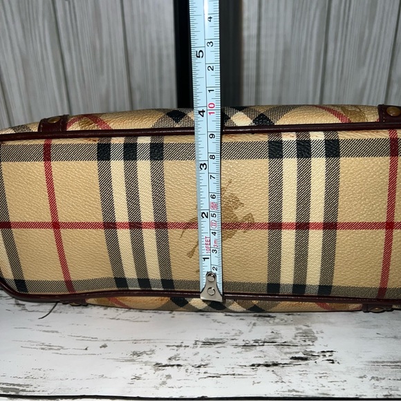 Burberry Vintage Nova Check Tote Bag Brown Leather Trim Plaid Shoulder Handbag - Picture 8 of 10